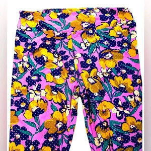 Lularoe TC pink&mustard floral leggings .